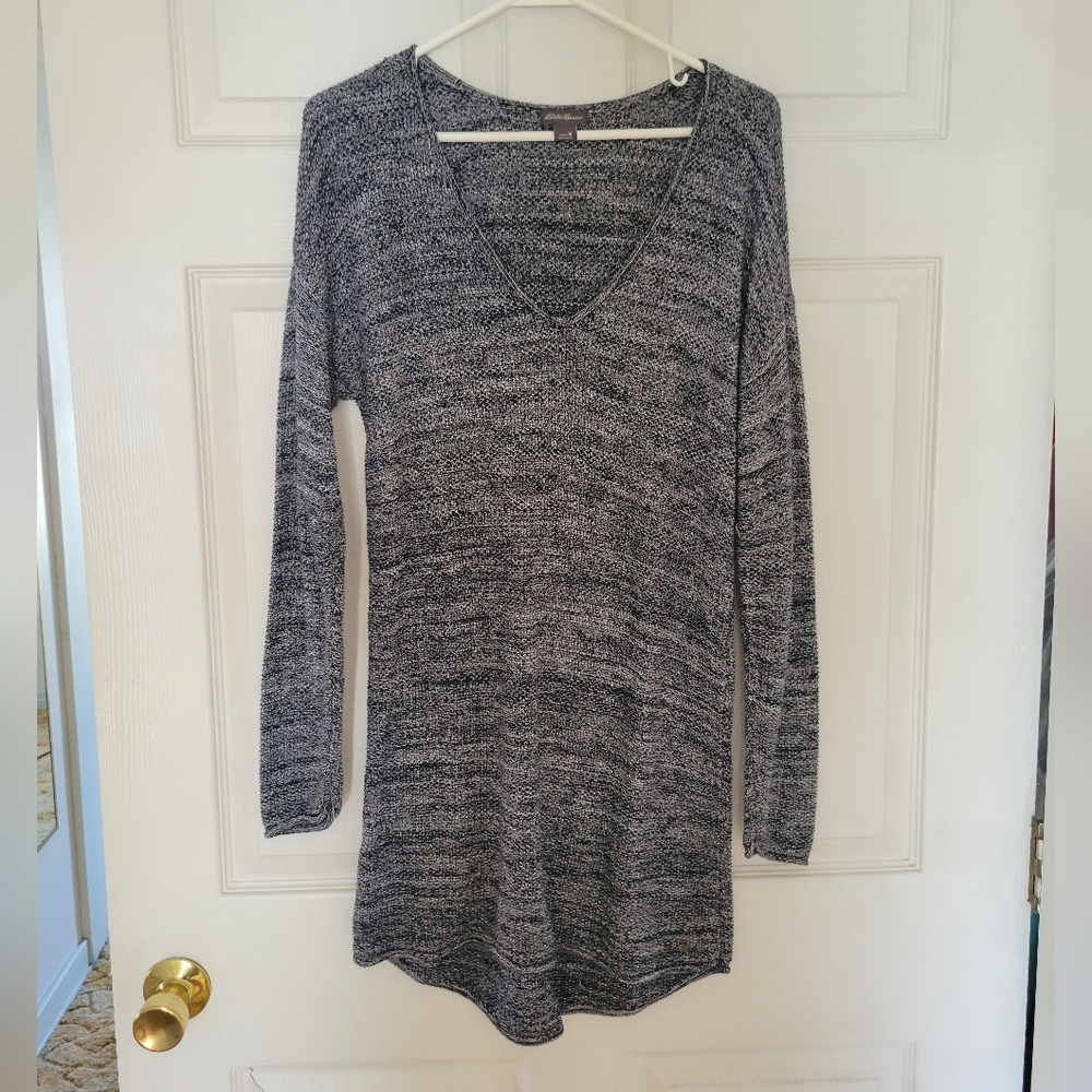 Eddie Baurer, Navy, Tunic V-neck Sweater, Size M